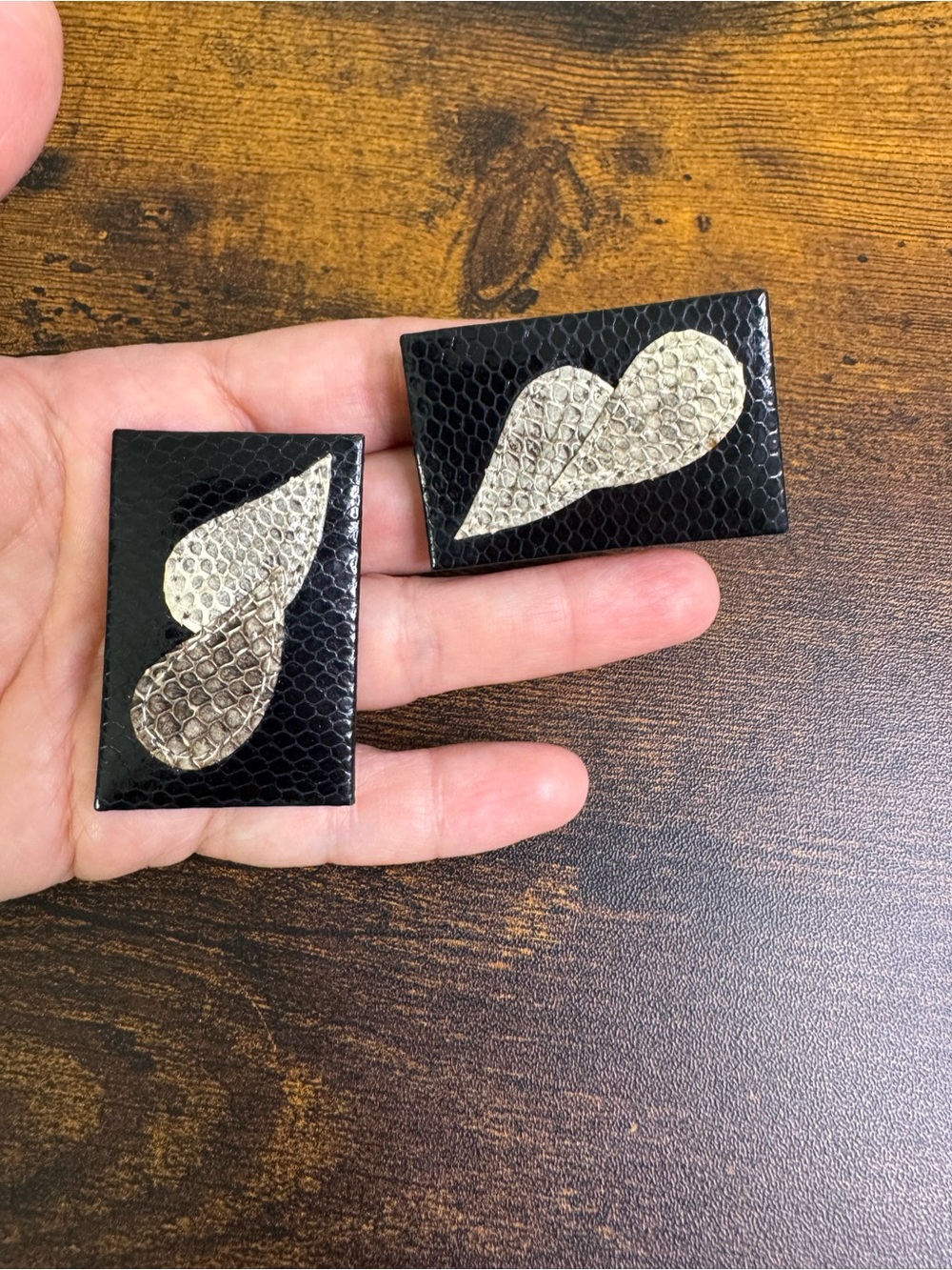Hand Crafted Black and Silver Rectangle Brooch Set